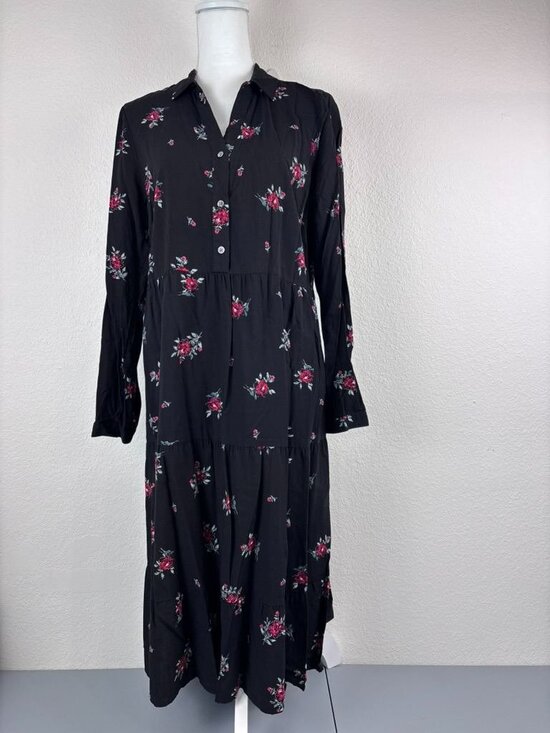 J. Jill Dresses & Skirts - J. Jill women;s medium black floral long sleeve midi dress cottagecore casual